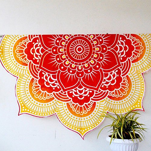 Polyester Round Mandala Quaste Wandteppich Strand Handtuch Yoga Matte Tischdecke Wandbehang XingYu-XY(Gelb Rund Blumen) - 7