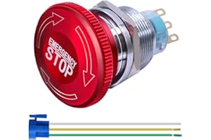 Gebildet Interrupteur à Bouton-poussoir D'arrêt D'urgence à Verrouillage en Métal en Acier Inoxydable 22mm 12-220V 3A 1NO 1NC avec Prise de Connexion