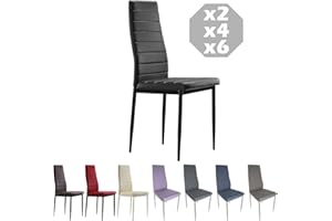 MOG CASA Sillas de Comedor S2-42x42x98cm - con Patas Metálicas y Tapizadas de Piel Sintética Alcochado (Negro, 2)