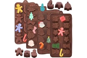 KEEPATYART Lot de 4 moules à chocolat de Noël en silicone pour chocolat de Noël, muffins, bonbons, cupcakes, fondant