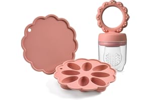 LILGOO Baby Fruit Food Feeder & Mini Popsicle Ice Tray Set, BPA Free Silicone Baby Feeder for Safe Solid Food Feeding, Breastmilk Popsicle Molds for Cooling Relief, 4 Month+ (Muted Set)