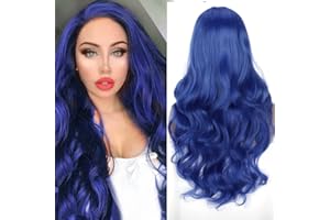 COLORFUL PANDA Colorfulpanda Perruque de cheveux longs bleus pour femme - Perruque naturelle ondulée et bouclée avec raie au milieu - Résistante à la chaleur - Pour cosplay - Pour un usage quotidien ou une fête