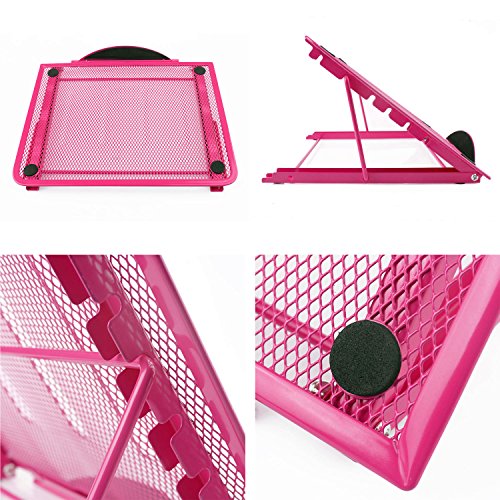 Faltbarer Laptop Tablet Ständer, InGoo Laptopständer Mesh Belüftet Kühler Halter Verstellbarer Computer Halterung Stütze Ständer für Laptop, Notebook, iPad Mini, iPhone, Tablets(Rot) - 7