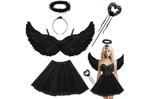 WILDPARTY Angel Wings Costume Women's White Tutu Skirt, Halo and Wand Angel Wings Decoration Wings, Halloween Carnival Party Cosplay Adult