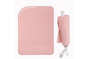 FUYOAL Heat Mat for Hair Straighteners, Silicone Heat Resistant Mat for Curling Irons, Heat Proof Protection Mat for Travel Home Salon Flat Iron Hair Styling Tools(8.58X 6.2, Pink)