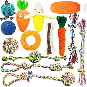 MLCINI Puppy Toys Dog Toys Puppy Toys for Teething Puppy Chew Toys Plush Dog Squeaky Toys Dog Rope Toy Nylon Dog Bone IQ Treat Ball Small Dog Chew Toys 14 Pack with Bonus Storage Bag