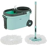 Amazon Brand – Presto! Clean Plastic Spin Mop | Durable Plastic Build with 2 Microfiber Refills | Big Wheels & Drag Handle | 