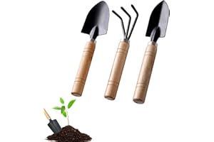 NEUSID Gartenwerkzeug Set, 3-teiliges Gartengeräte Set Gartenschaufel Klein, Holzgriff Handheld Garten Schaufeln, Gartenarbeit Kleine Schaufel Ggartenset für Bonsai Werkzeug Pflanze Topfblumen