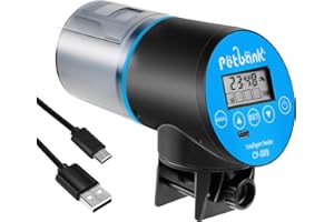 Petbank Distributeur Nourriture Poisson Aquarium - Timer Rechargeable avec Câble de USB Charger, Distributeur Automatique Aquarium avec Ecran LCD, Distributeur Nourriture Tortue,Bleu