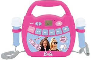 LEXIBOOK, Barbie, Reproductor Digital Karaoke portátil para niños, Micrófonos, Efectos de luz, Bluetooth®, Funciones de grabación y Cambiador de Voz, Rosa, MP320BBZ