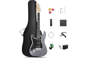 DONNER DST-80 Zurdo Guitarra Eléctrica Kit para Principiantes de 39” con Amplificador, Pastilla Clásica SSS, Incluye Funda, Afinador, Capodastro, Correa, Púas y Lecciones en Línea Gratuitas