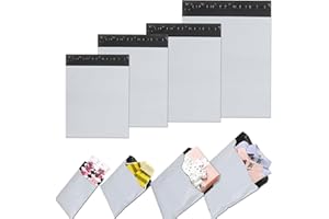 AENZA 100pcs Pochette Colis de Transport en Enveloppe Plastique Expedition 4 Tailles, Auto - Adhésif et Opaque Imperméables Sacs D'expédition Emballage Colis Vinted Vetement Sachet Colis Vinted Blanc