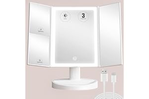 ‎S'BAGNO S'bagno LED Kosmetikspiegel mit Beleuchtung, Wiederaufladbarer Schminkspiegel, 3 Farbmodi & Dimmbare Helligkeit, 360° Drehbar, Tischspiegel für Makeup & Gesichtspflege, Geschenkidee für Frauen