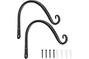 LOOGI Hanging Plant Bracket, Wall Hook Plant Hanger 8 Inch Decorative Hooks for Indoor Planter Lantern, Outdoor Bird Feeder Wind Chime, 2 Pack Black