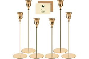 YUTUY Candelabros de Metal,6 pcs Candelabro Dorado,Candelabro Decorativos de Velas,Vintage Cónicas Portavelas de Metal Alto,para Decoración del Hogar,Bodas,Cenas,Navidad,Fiestas,incluir 1tarjeta