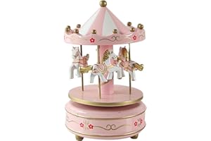 HorBous, carillon a carica, giostra di legno, con musica, idea regalo, decorazione in 6 colori Pink