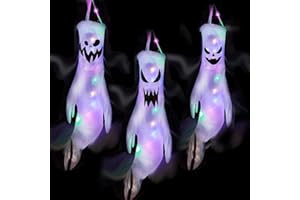 DUBUOZA 3 Piezas Halloween Fantasmas Windsack con Luces LED para Puertas,Ventanas,Jardines y Decoración de Patios