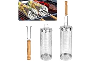 DTYGUIXE 2 PCS Panier à Griller Roulant Paniers À Griller Cylindriques Paniers de Grillage Enroulable Panier de Barbecue en Acier Inoxydable Panier À Légumes pour Grillades en Plein Air (23.5*8.5cm)