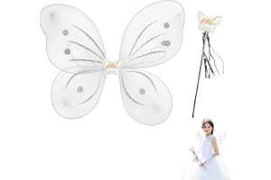dinghaole White Glitter Fairy Wings for Adults, Angel Wings, Tooth Fairy Costume, Butterfly Wings (47 * 37CM), Fairy Wings Kids