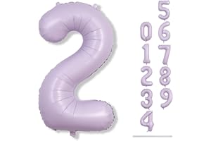 LINGQIANG Light Purple 2 Balloons, 40 Inch Giant Lilac Helium Mylar Foil Number 0-9, Pastel Dusty Purple 2nd Birthday Balloon for Girls, Morados Numero Two Balloons for Women Anniversary Party Decorations