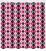 Produktbild Abstract Shower Curtain, Argyle Motif with Diamonds and Lozenges Infinite Symmetric Stripes Image, Fabric Bathroom Decor Set with Hooks, 60W X 72L Inche Extra Wide, Baby Pink Black Grey