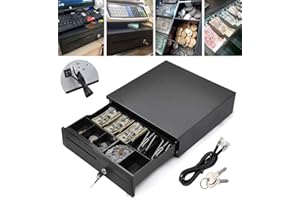 SIKY Light-Duty Cash Drawer - Multipurpose Shop Till Drawer - 12V Heavy Duty POS Receipt Printer Cash Register - 5 Bills&5 Coins Cash Tray Removable Insert RJ11 Interface