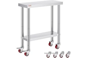 VEVOR Mophorn Tavolo da Lavoro in Acciaio Inox Piano di Lavoro per Cucina 76x30x86cm Piano di Lavoro Professionale a 4 Ruote per La Preparazione di Alimenti