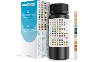 ACCUDOCTOR CHECK TEST 100 Accudoctor Bandelettes de Santé Test 12 indicateurs | Test de Bandelettes de Santé 12 paramètres avec carte couleur - Résultats rapides et précis