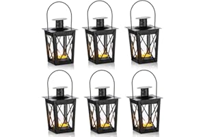 NUPTIO 6 Piezas De Metal Vintage Mini Linternas De Velas Decorativas Candelabro Candelita, Decoración De Candelabro con Luz De Té Led para Fiestas De Cumpleaños Centro, Negro (5 Piezas + 1 Pieza)