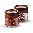 Bergner Acadia Borosilicate Glass Jars with Solid Wood Lid, Set of 2 Jars, 120ml Each, For Storing and Preserving Sugar, Flour, Tea, Coffee, Spices, Biscuits, Oats | Multipurpose Container for Kitchen
