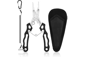 supregear Fishing Pliers, Stainless Steel Multipurpose Split Ring Pliers Wire Cutting Tool with Safety Lanyard and Nylon Sheath, Black