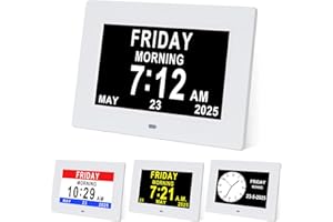 TMCC Dementia Clock - 7 Inch Digital Day Calendar Clock with 12 Alarms, High Contrast Display, Full Spelling Date/Day/Month (Memory Loss/Seniors/Alzheimer's), Good Gifts for People with Dementia
