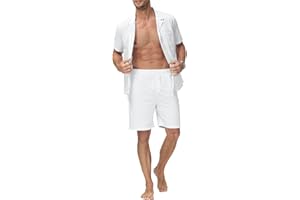 YAOHUOLE Lniana koszula i spodnie, zestaw męskich z krótkim rękawem, lniane spodnie i koszula, męskie krótkie rękawy, na lato, uniwersalny krój