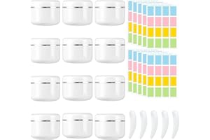 Vueinrg 12 Stück Cremedosen Leer Tiegel 50ml Kosmetikdose mit Deckel Cremetiegel Kleine Döschen Weiß Kunststoff Probendöschen Kosmetik Nachfüllbar Reisebehälter mit Spatel und Etikett