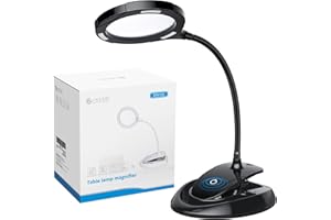 eSynic Black Magnifying Glass with Light Flexible Magnifying Lamp Rechargeable Magnifier with Light and Desk Maginifier Lamp With 15 Bright LEDs a 5x &10x Optical Lens Perfect for Reading Craft etc