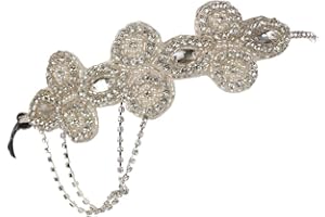 Ro Rox Bandeau de Annees 1920 Great Gatsby Boheme de Noce Mariage Cocktail Party Flapper (Argent brillant)