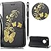 Produktbild WIWJ Moto G5 Plus Hülle,Motorola G5 Plus Leather Handyhülle, Handyhülle Wallet Case[Heißprägen Prägung Schmetterlinge Ledertasche] Flip Schutzhülle für Moto G5 Plus-Schwarz