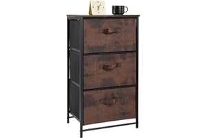 SWINTERY Chest of Drawers Bedroom, Drawer Storage Unit, Dresser with 4 Fabric Drawers, Metal Frame, Tall and Slim (Rustic Brown Wood Grain Print, 3 Drawers)