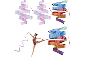 VEOIRXU 4 stycken dansband 2 m glitter dansband gymnastikband med stång band gymnastik rytmisk flicka band för konstnärlig balett karnevalsföreställningar (färgglad lila