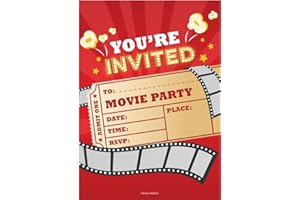 KIRSTEN MCMILLAN 32 Movie Party Invites - Kids Childrens Birthday Party Invitations with Envelopes – You're Invited - Designed and Printed in the UK