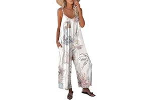 Buetory Floral Flowy Wide Leg Jumpsuits for Women Loose Sleeveless Spaghetti Strap Stretchy Long Pant Overalls Rompers Playsuit