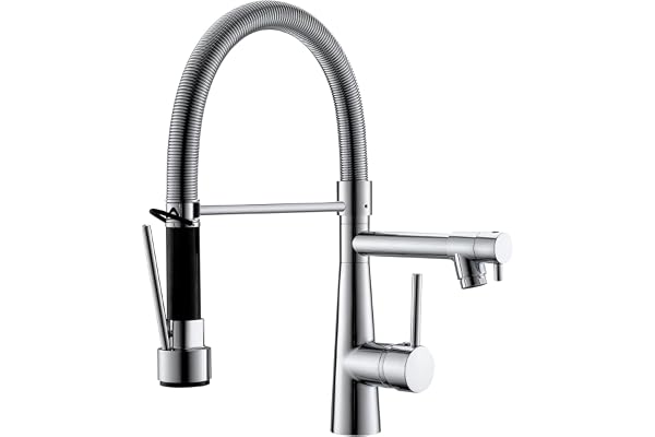 TIMACO Robinet de cuisine, douchette extensible avec blocage, pivotant à 360°, jet rétractable, haute pression, chromé