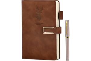 NINEWORD 316P Super Thick Business Notebook A5 Buckle Sheepskin Notepad(Deer Head Design) PU Leather Hardcover Notepad,Journal,Diary Gift(100gsm,Brown)