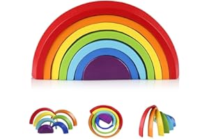 Afunti Legno Arcobaleno Blocchi,7 Colori Legno Impilabile Arcobaleno Forma Giocattoli Educativi in Legno per Bambini