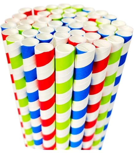 100PCS Biodegradable Paper Straws Bulk, Assorted Colors Drinking Straws