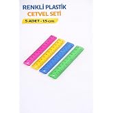Renkli Plastik Cetvel Seti 15 cm &ndash; 5 Adet | Şeffaf, Dayanıklı ve Net &Ouml;l&ccedil;&uuml;m | Okul, Ofis ve Kırtasiye Kullanımı