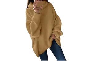 FTRGHNY Cowl Neck Sweater for Women Batwing Sleeve Loose Fit Knitted Sweater