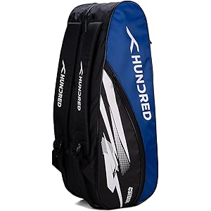 Hundred Cosmogear Badminton Kit-Bag (Black/Royal Blue)|Double Zipper|Bag with Front Zipper Pocket, Polyester