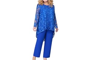 NUSGEAR Conjunto Dos Piezas Mujer encaje Moda Camiseta de manga larga y Pantalones Otoño invierno Talla grande Suelto Elegante Traje Fiesta Casual Vestido vestir Traje cómodo Conjunto 2024