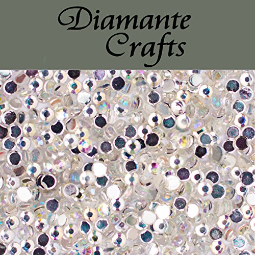1000 x 2mm Clear Iridescent AB Round Diamante Loose Flat Back Rhinestone Nail Body Vajazzle Gems - created exclusively for Diamante Crafts